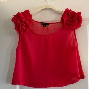 Love Culture Bright Red Sleeveless Blouse with Floral Details, Sz S.